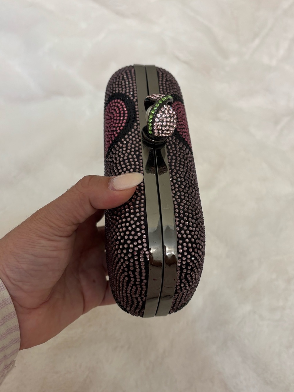Floral Crystal Embellished Evening Clutch - Pink & Black - Picture 2 of 2